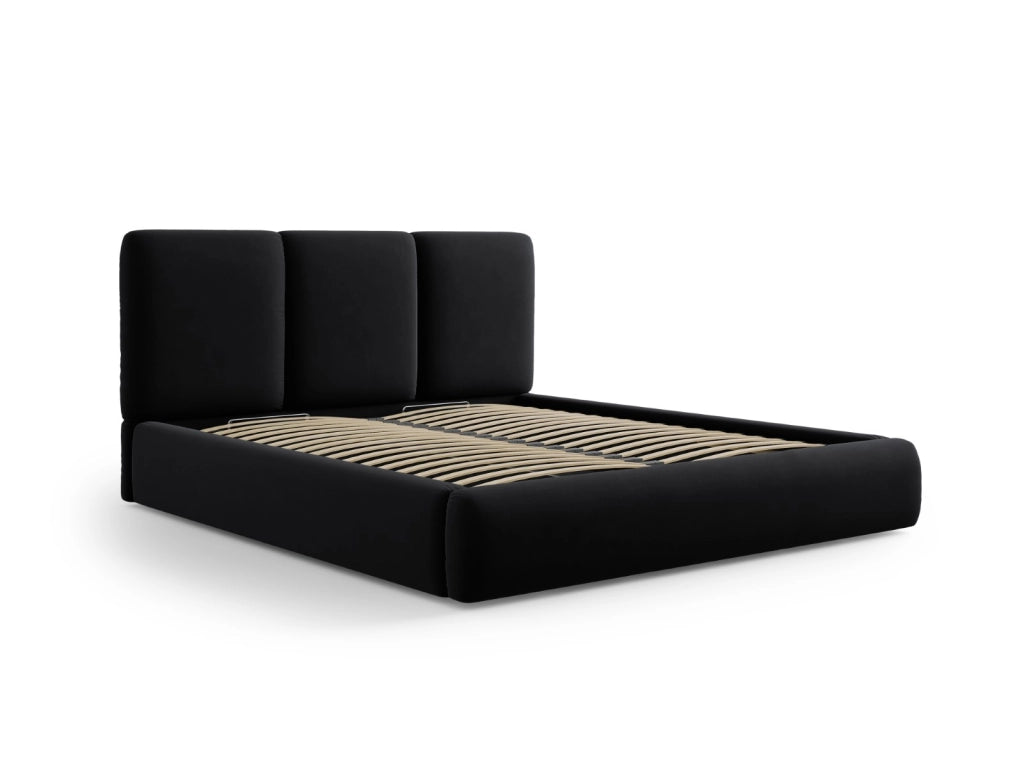 Cosmopolitan Design - Letto a cassettone con testiera "Nicolas" 160x200cm in velluto nero 