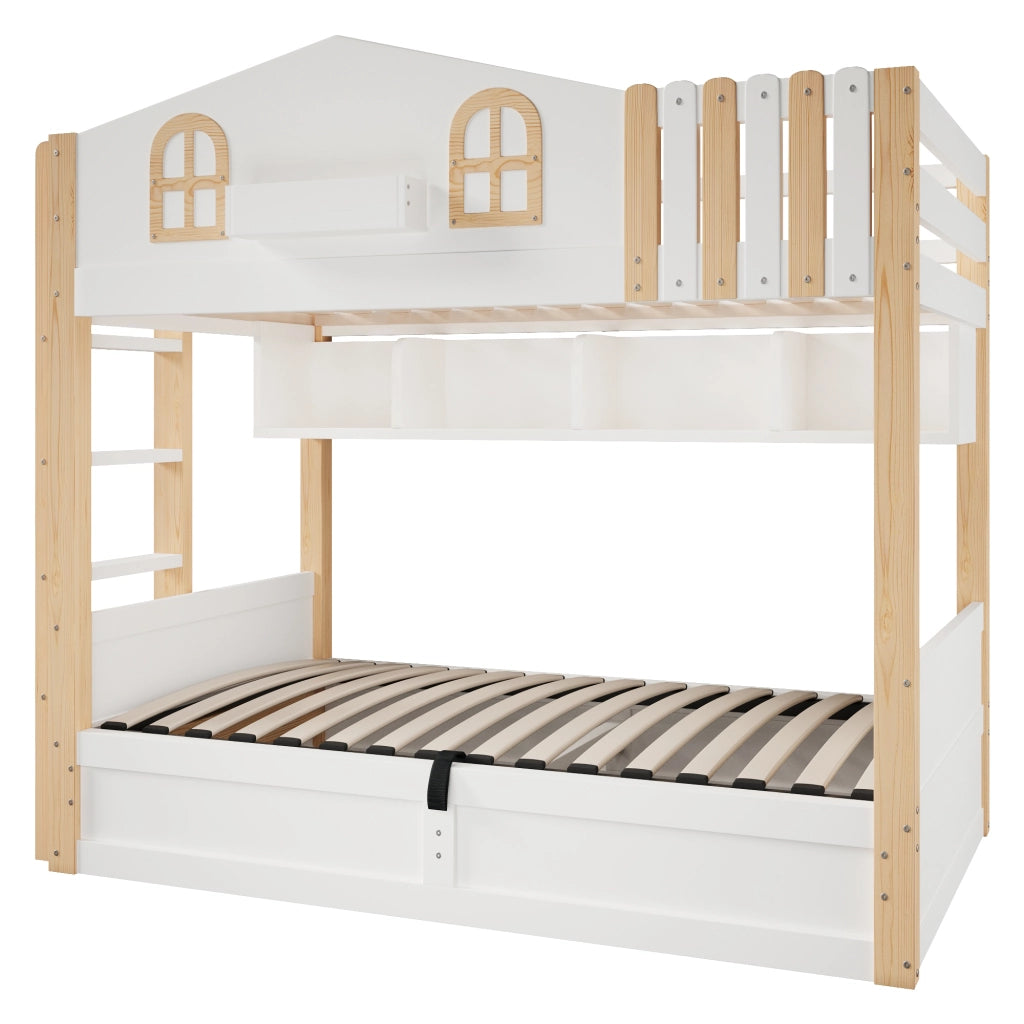 Letto a Castello 90x200 cm con LED; contenitore idraulico; scala reversibile e ripiani