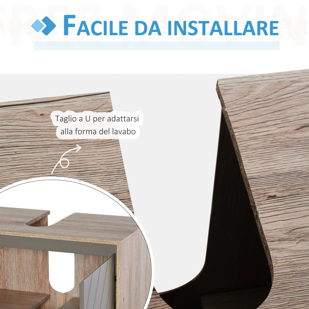 Mobile Sottolavello da Bagno 2 Ante 60x30x60 cm  Grigio e Rovere