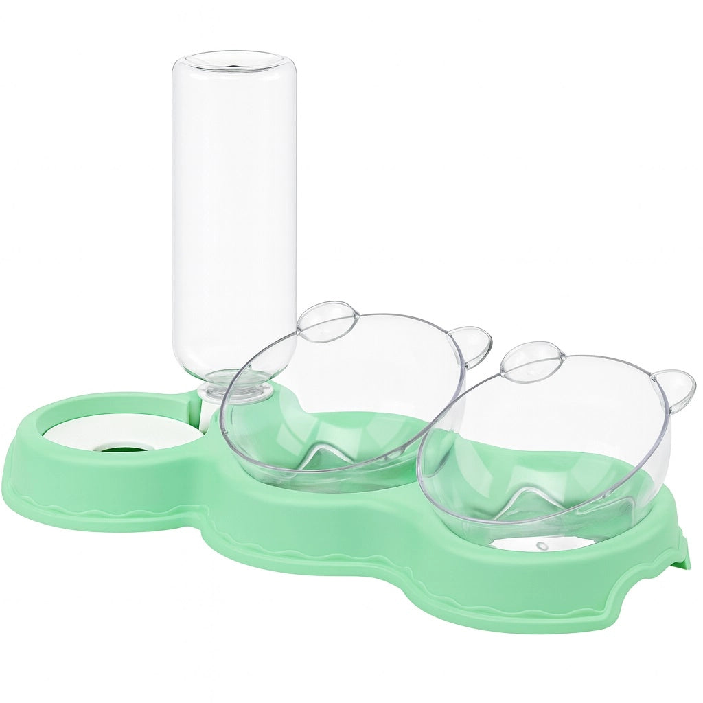 Mangiatoia Cani Gatti 3 Posti in ABS Colorato con Ciotole cibo e Dispenser Acqua 500ml vari colori