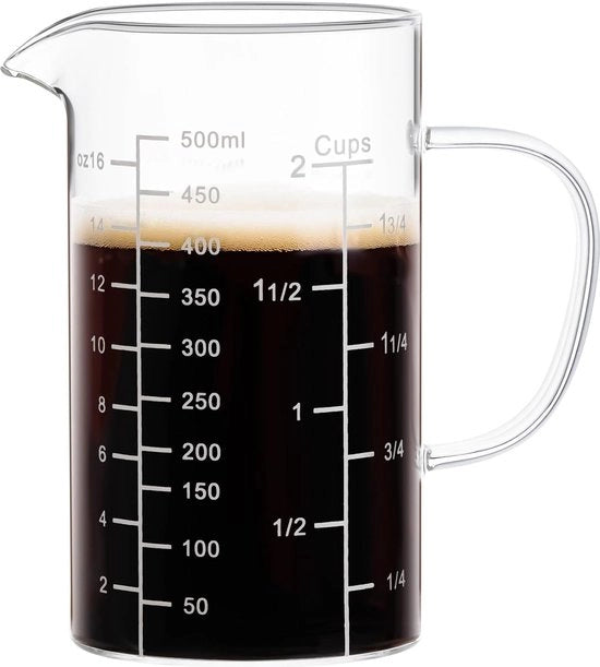 Misuratore di capacità in vetro - 500 ml - vetro borosilicato - resistente al calore