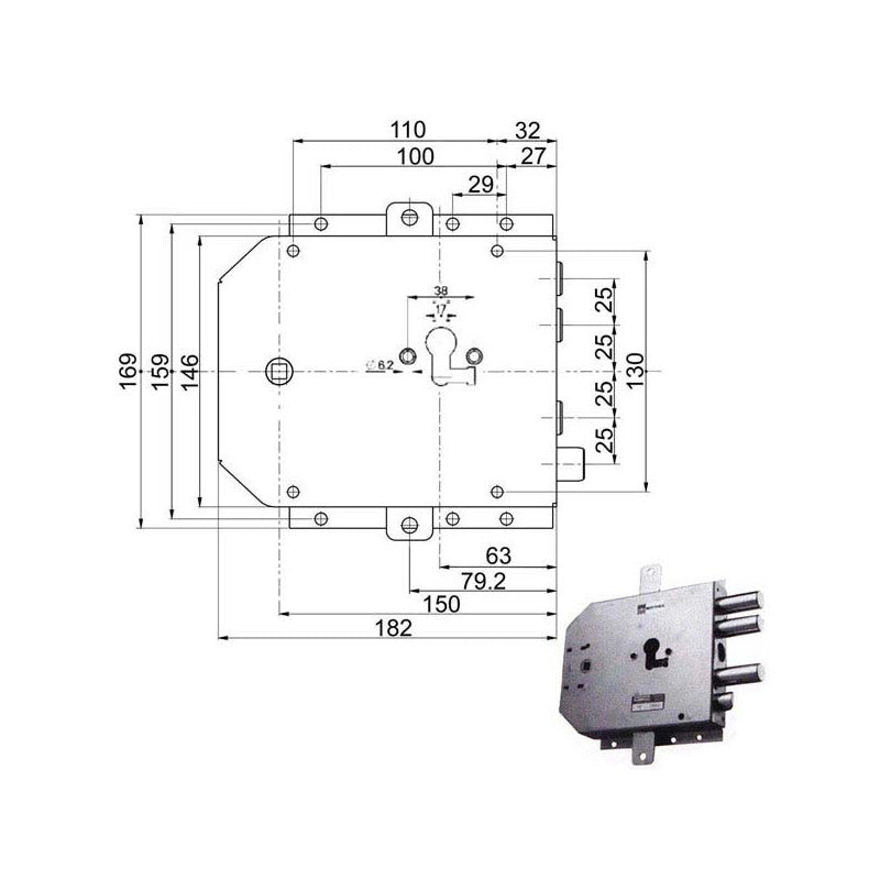 Serratura Sic.Triplice Dx 89855 Mottura