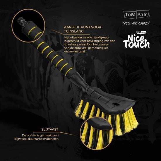 Aspiratore di acqua per auto I Aspiratore di acqua I Aspiratore di acqua con connesso tubo di acqua I Chiave rapida per la valvola di acqua I Setole dense I Maniglia comoda | Giardino | Lunghezza: 44 cm I Giallo