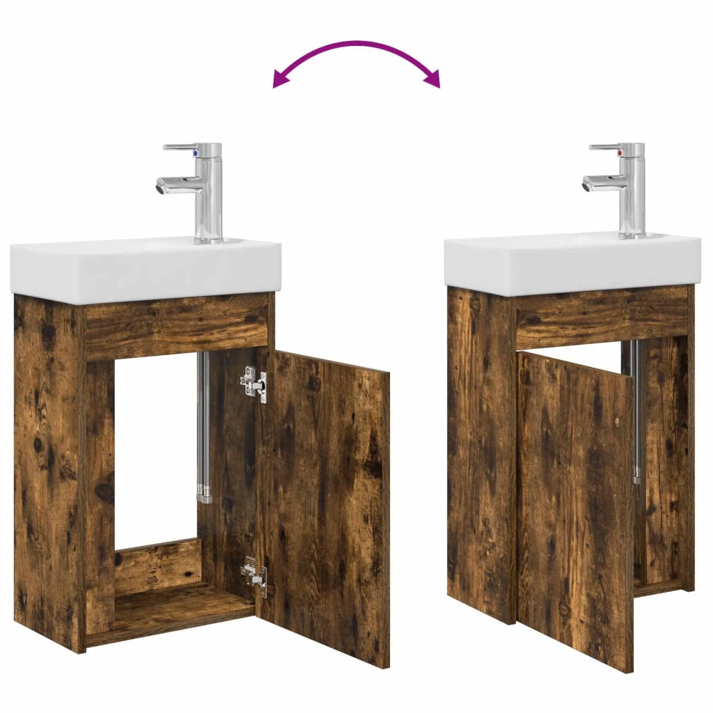 Mobile bagno con rubinetto Rovere Fumo 40,5 x 22,5 x 62 cm