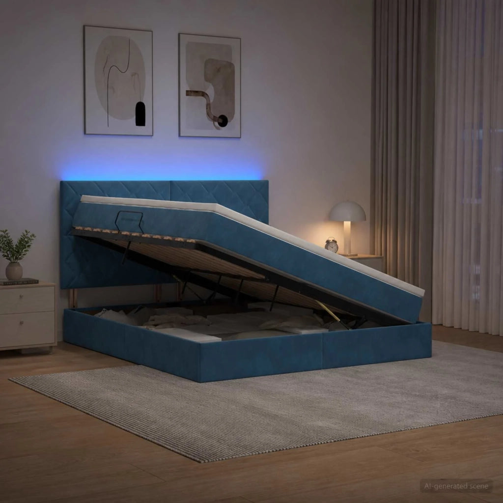 Letto con contenitore LED e materasso Blu Scuro 160 x 200 cm 3460204