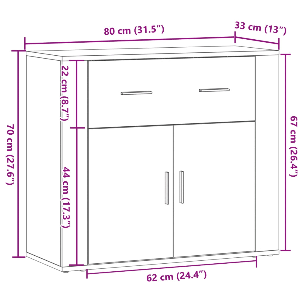 Credenza Legno Vecchio 80x33x70 cm in Truciolato