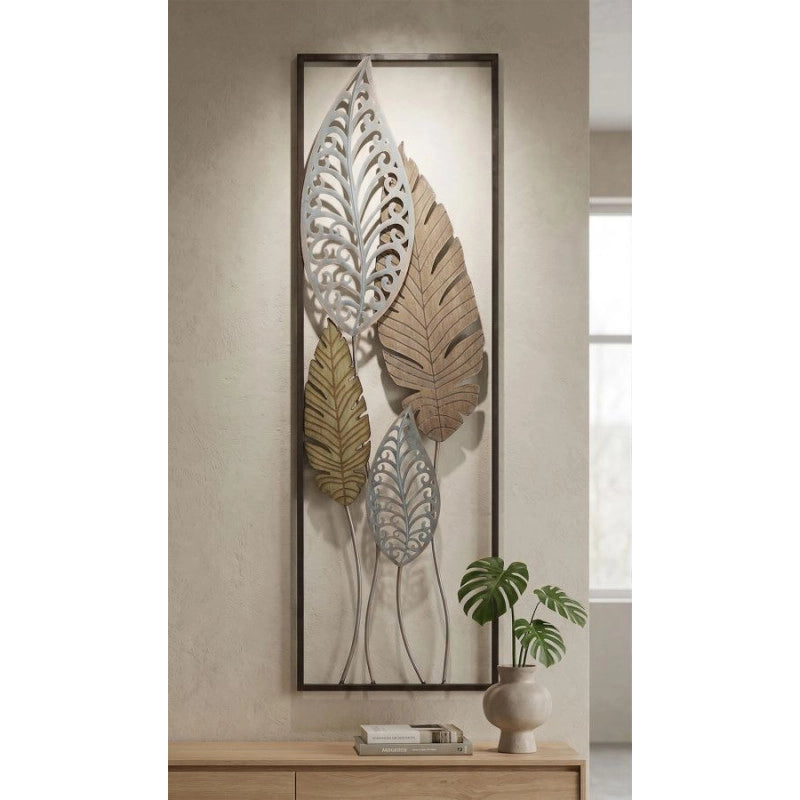 Pannello In Ferro E Legno Foglie -b- cm 30,5x2,5x99,5