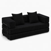 Divano letto pieghevole con schienale e braccioli in ciniglia nero 185×92.5×60 cm