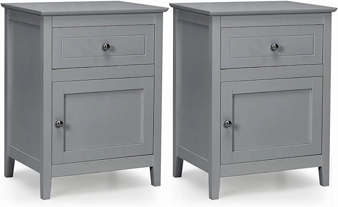 Comodino Moderno, Tavolino con 2 Livelli e Superficie Spaziosa, Mobile da Divano con Cassetto in Legno per Camera da Letto Salone e Ufficio, 48 x 38 x 63,5 cm (2, grigio)