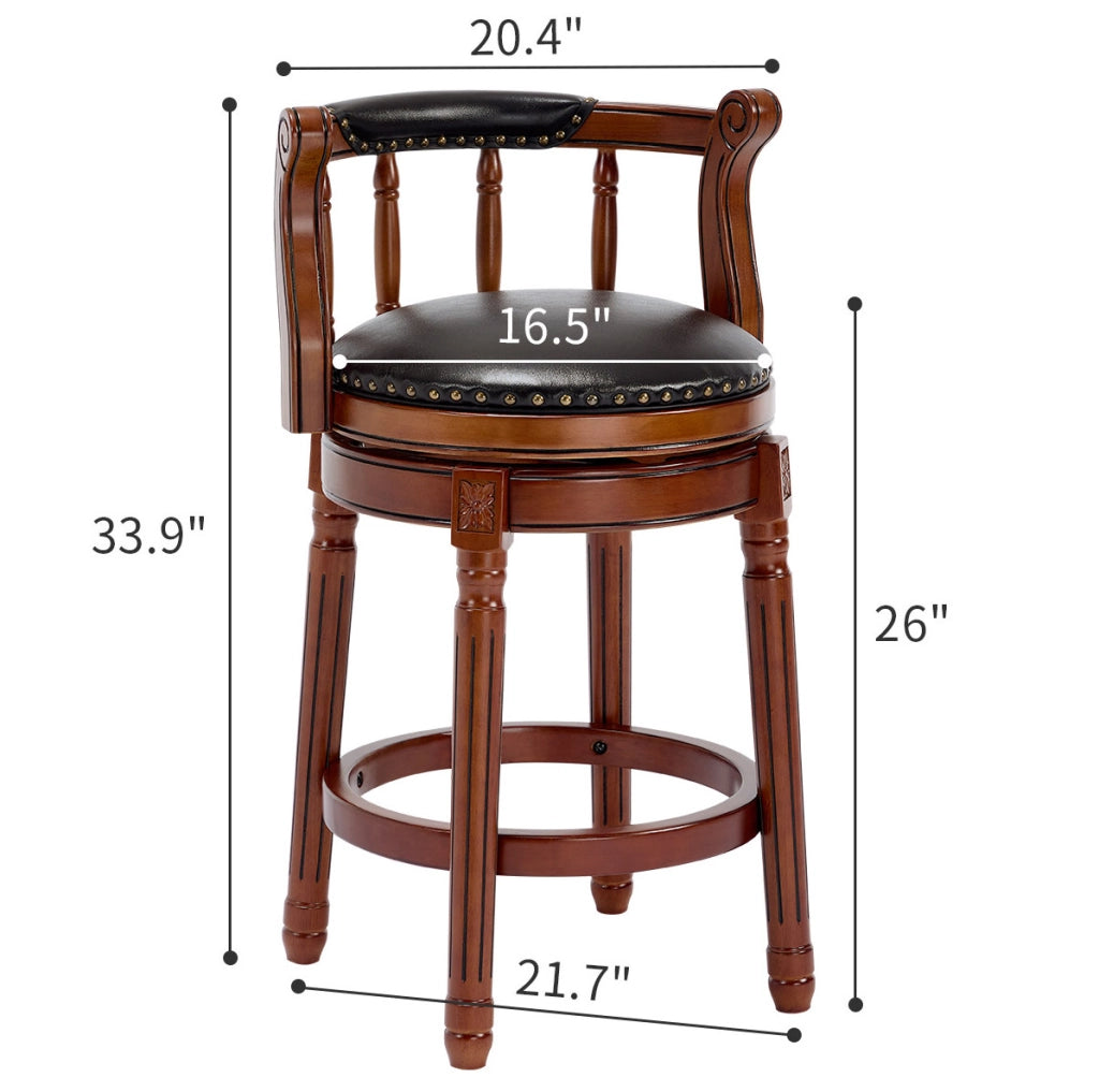Sgabello da bar girevole a 360° con schienale in pelle vera e legno nero