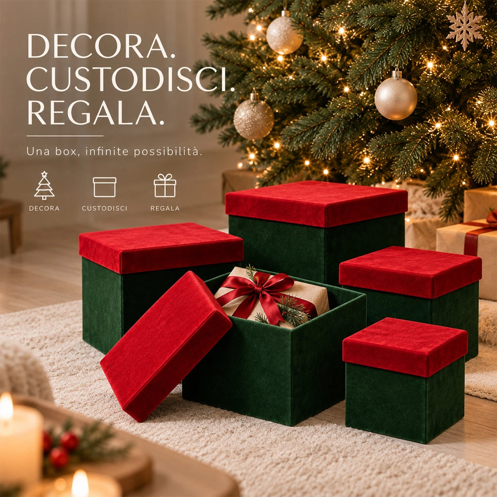 5 Box Regalo Natale Verde e Rosso Diverse Misure Decorazione Addobbo Natalizio