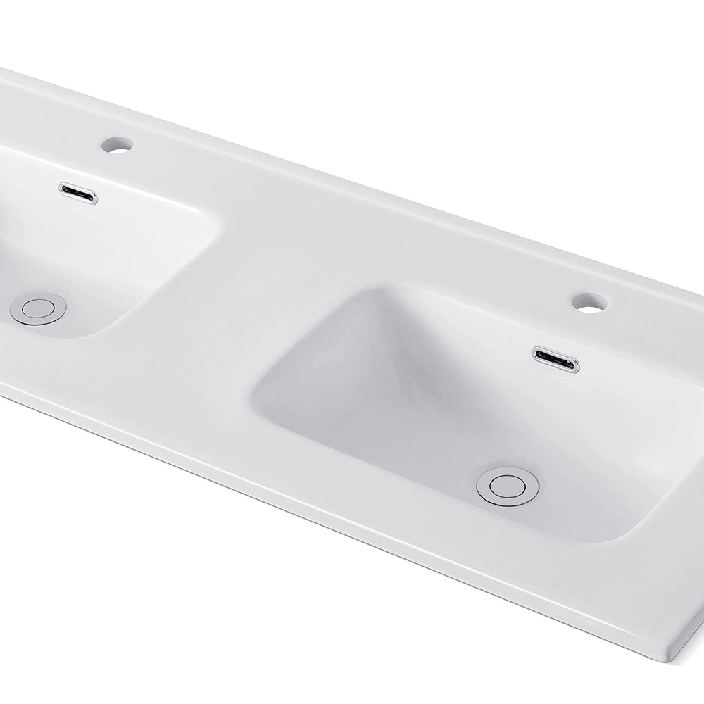 Lavabo consolle da appoggio LAV9140DS in ceramica 2 vasche 141x46 cm. bianco lucido