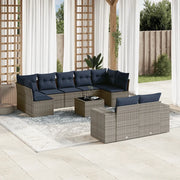 Set Divani da Giardino 10 pz con Cuscini Grigio in Polyrattan 3223030