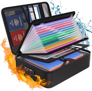 Documentenbox brandwerend 5200℉, documententas acqua resistente con 13 cassette, cassetta documenti con chiusura, organizzatore documenti e etichette, contenitore per documenti portatile con chiusura, nero