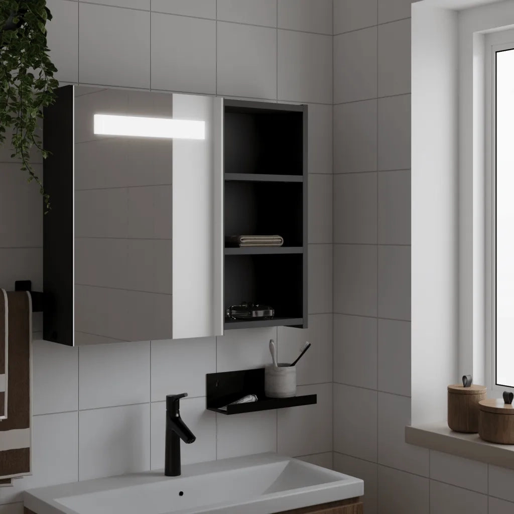 Armadietto Bagno | Armadio da bagno con Specchio e LED Nero 60x13x52 cm
