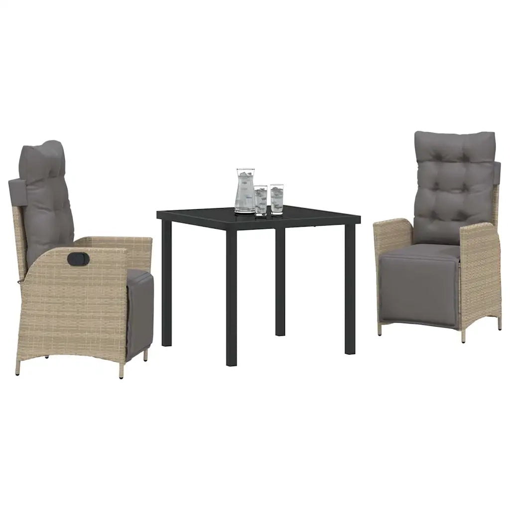 Set da Pranzo per Giardino con cuscino 3 pcs Beige polyrattan 3380561