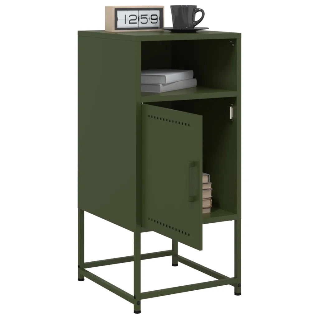 Set di 2 Comodini | Armadio da Notte | Mobiletto da notte Verde Oliva 36x39x78 cm in Acciaio