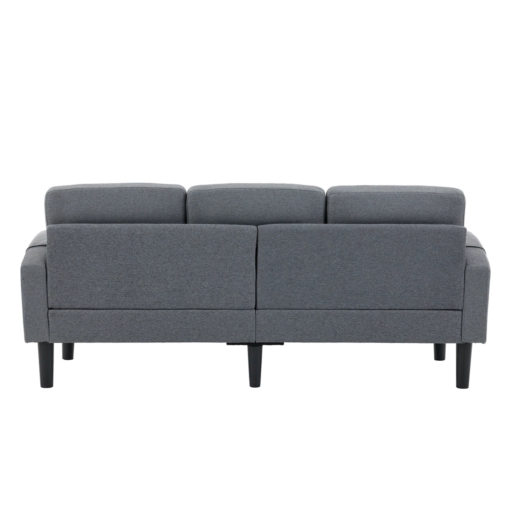 Divano angolare 3 posti modulare con chaise longue e tasche laterali in tessuto grigio