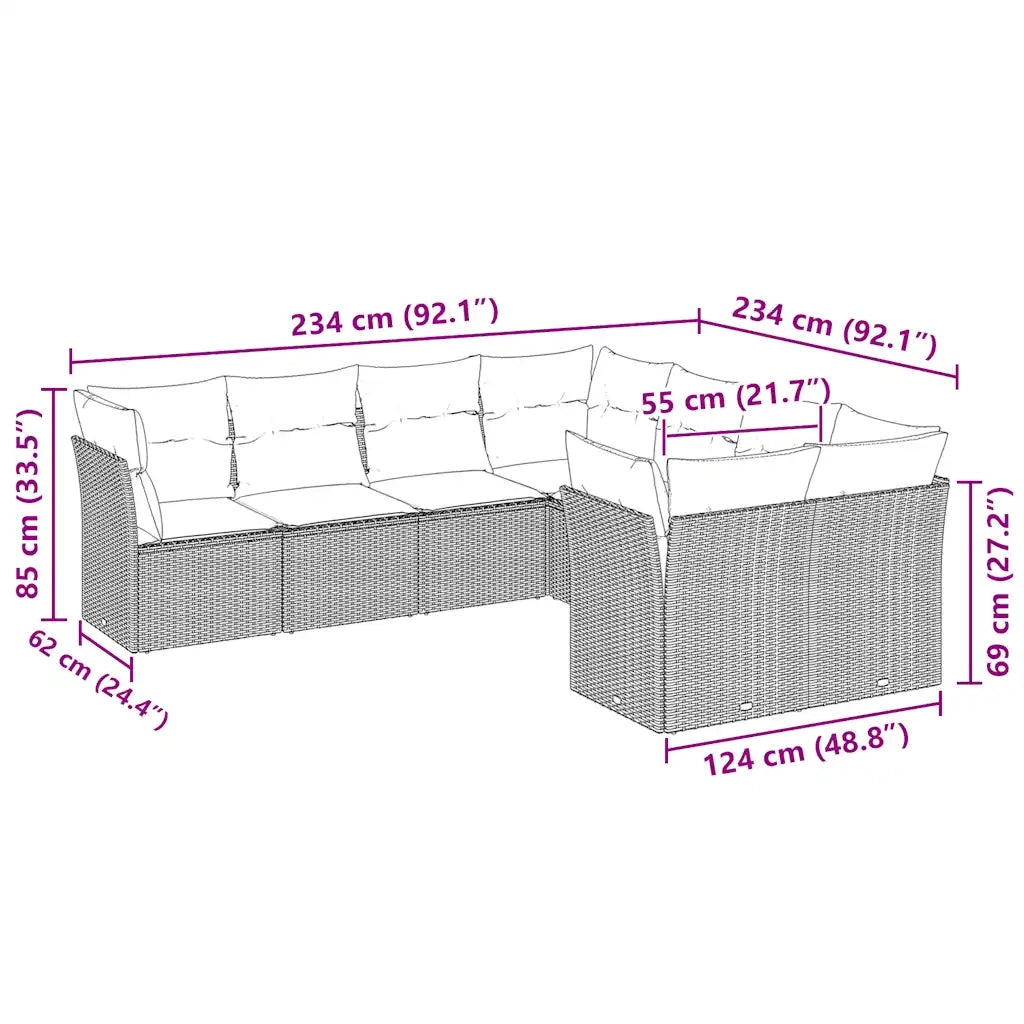 Set Divano da Giardino 8pz con Cuscini Grigio Chiaro Polyrattan