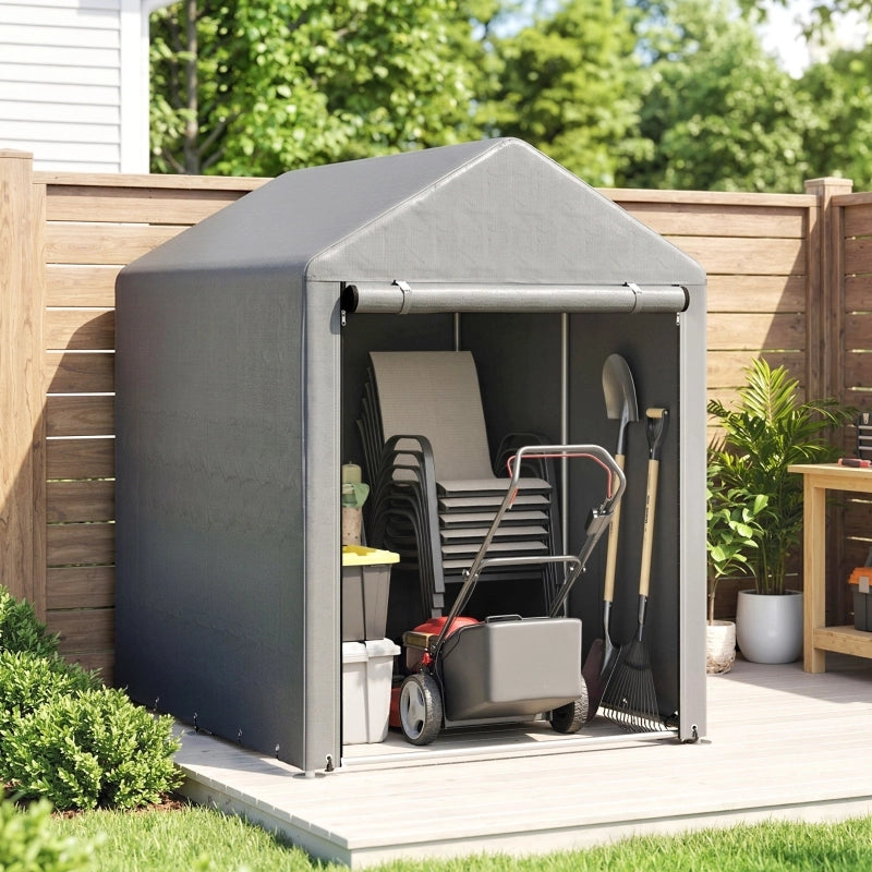 CASETTA DA GIARDINO con porta 120 x 179 x 165 cm Acciaio Grigio chiaro