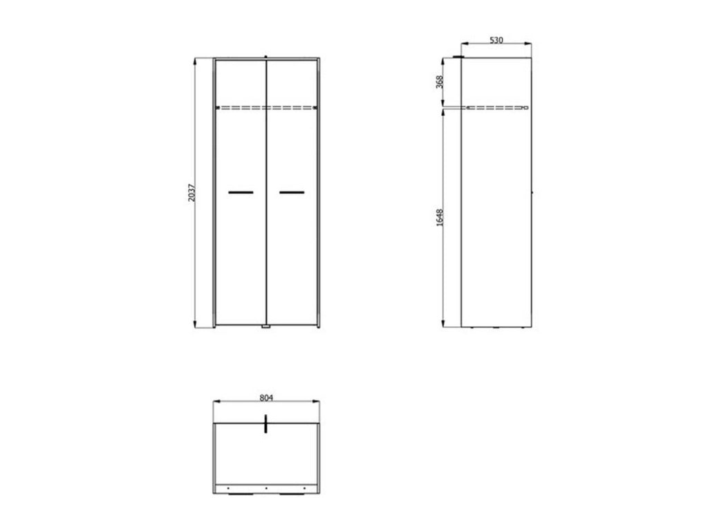 Armadio Camera da Letto Santadi, Guardaroba 2 Ante Appendiabiti, 80.5x203.5h cm Bianco