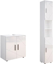 Set di mobili da bagno Irma, Bianco lucido, 2 parti, con colonna