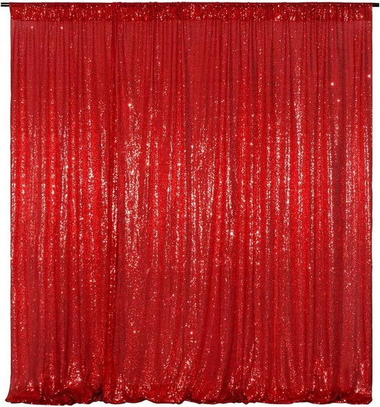 Tenda a Paillettoni 120x210cm - Fondoschermo Rosso - Matrimonio/Festa - Alta Qualità Tessuto di Lino - Effetti Splendenti - Paillettoni Densi - Tela Fondo