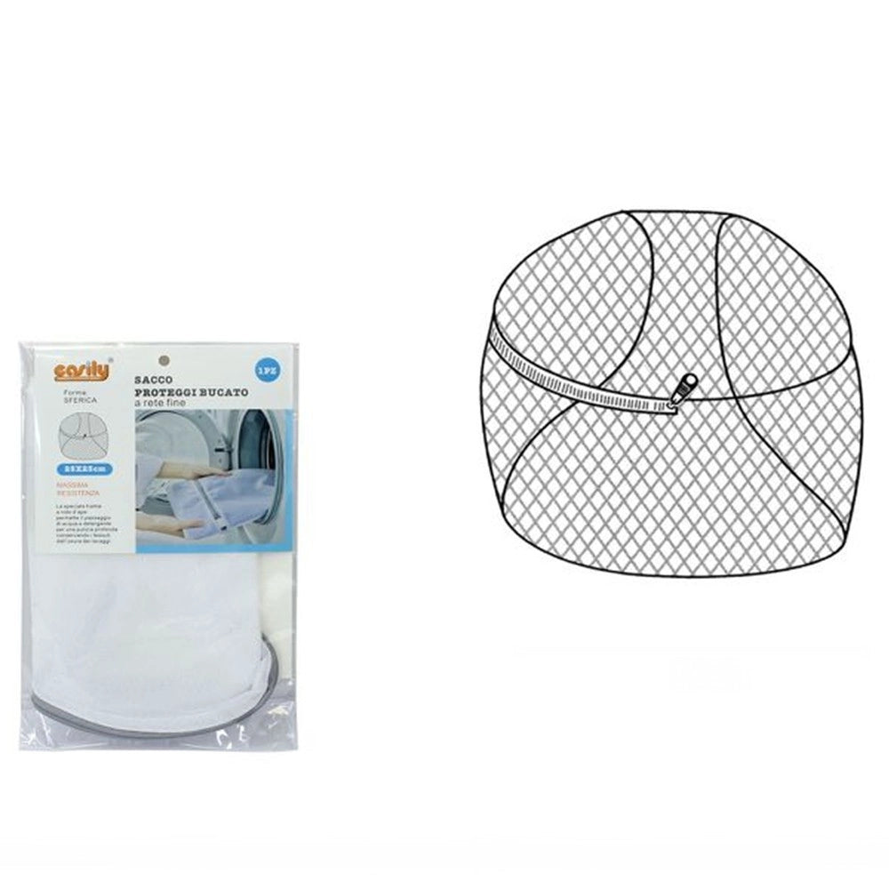 Trade Shop - Sacco Rete Fine Forma Sferica Salvabiancheria Proteggi Bucato Con Zip 25cm 59993 -