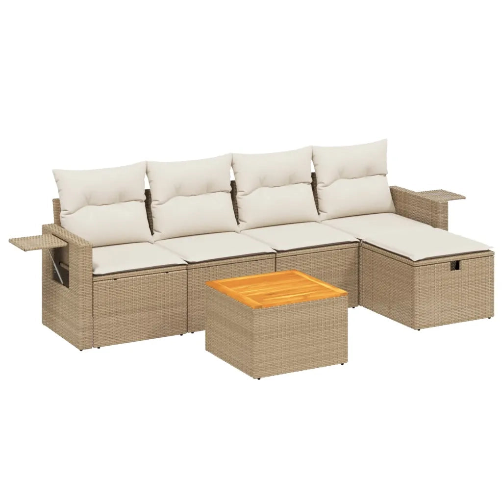 Set Divano da Giardino 6 pz con Cuscini Beige in Polyrattan