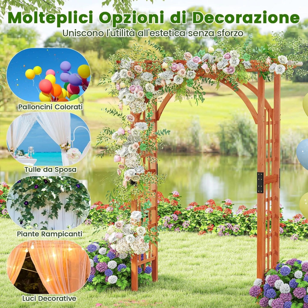Arco da Giardino in Legno, Pergola da Esterno per Piante Rampicanti, Pergolato per Matrimonio e Feste, da Giardino, Patio e Cortile (Modello 4)
