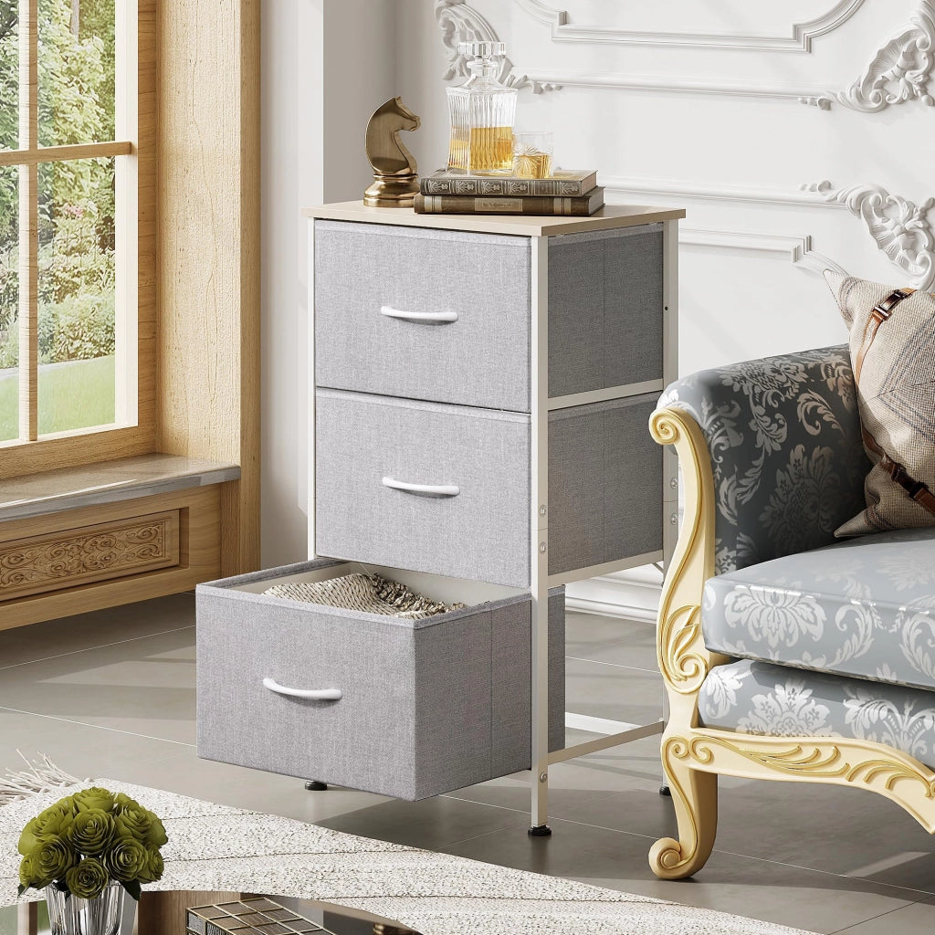 Cassettiera con 3 cassetti in tessuto ¨C zephmum ¨C grigio chiaro 60x40x80
