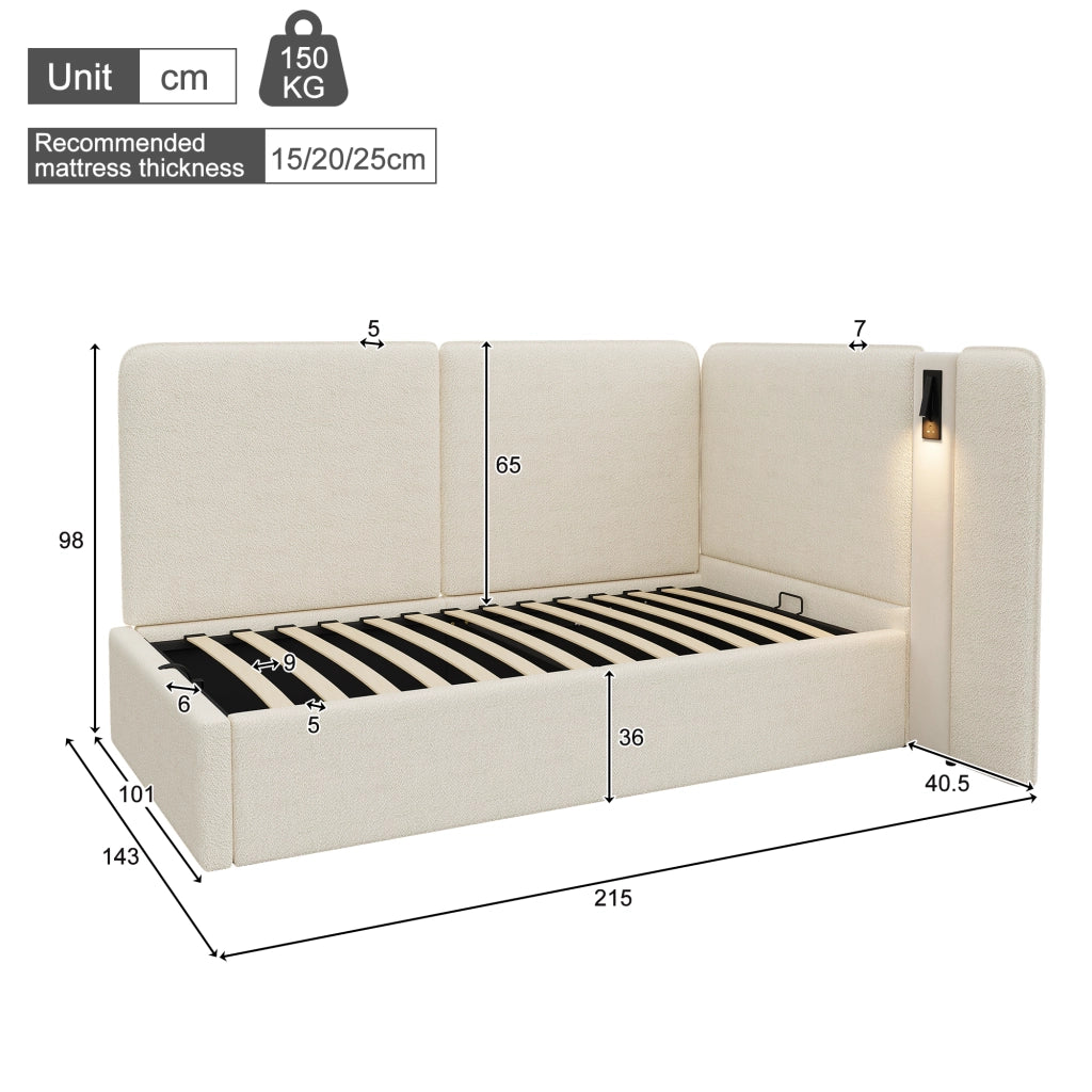 Letto con contenitore idraulico bouclé 90x200 cm