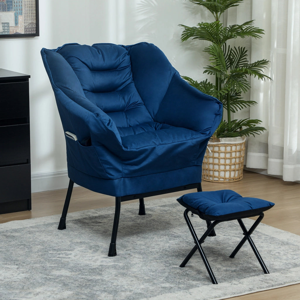 Poltrona Relax con Poggiapiedi ¨C Zephmum ¨C Blu Tessuto 88x98x108