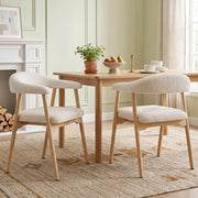 Set di 2 sedie da pranzo in legno massello con rivestimento bouclé, colore naturale