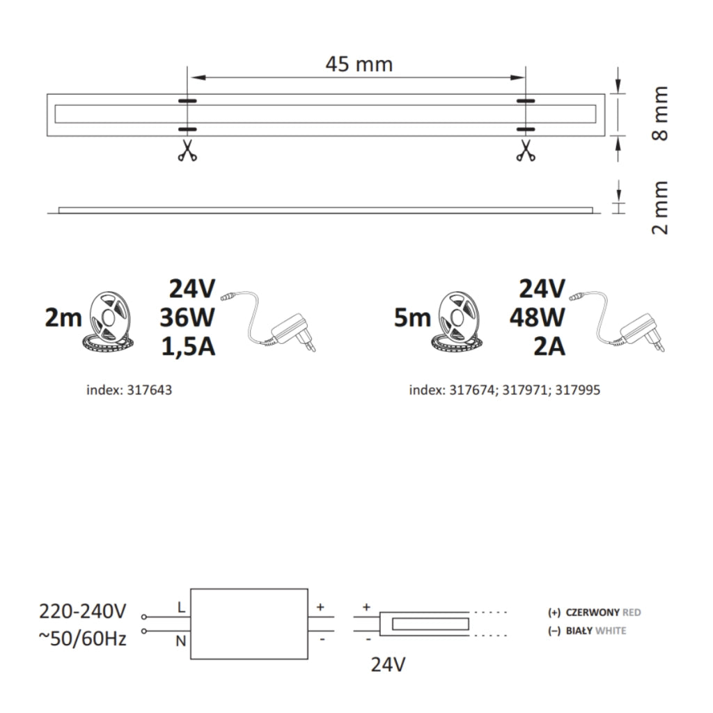 Striscia LED COB 24V 5m 33W 3450lm 6500K bianco Polux