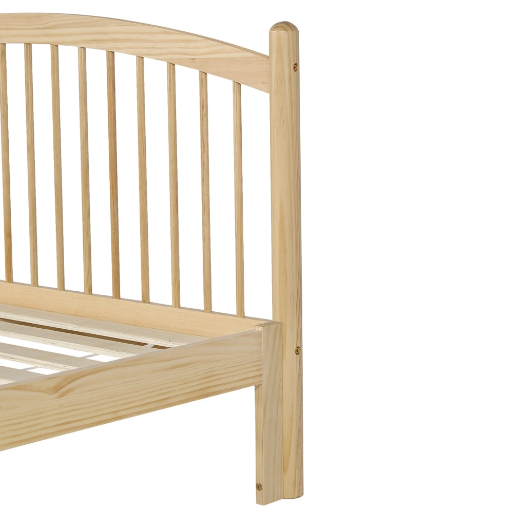 Letto in legno 140x200 cm con testiera e pediera a griglia; colore naturale e beige