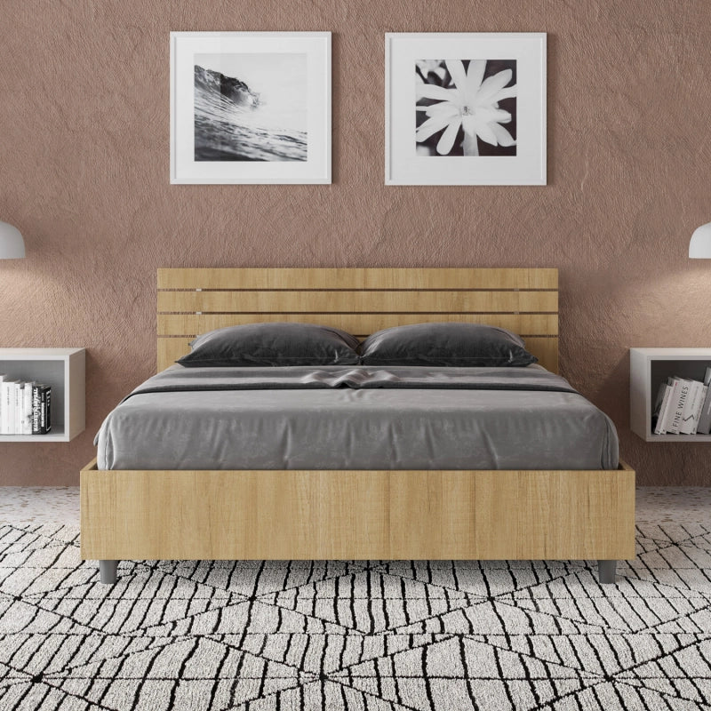 Letto Matrimoniale francese 140x200 cm testata inclinata con doghe Ankel - Con rete,Quercia Natura