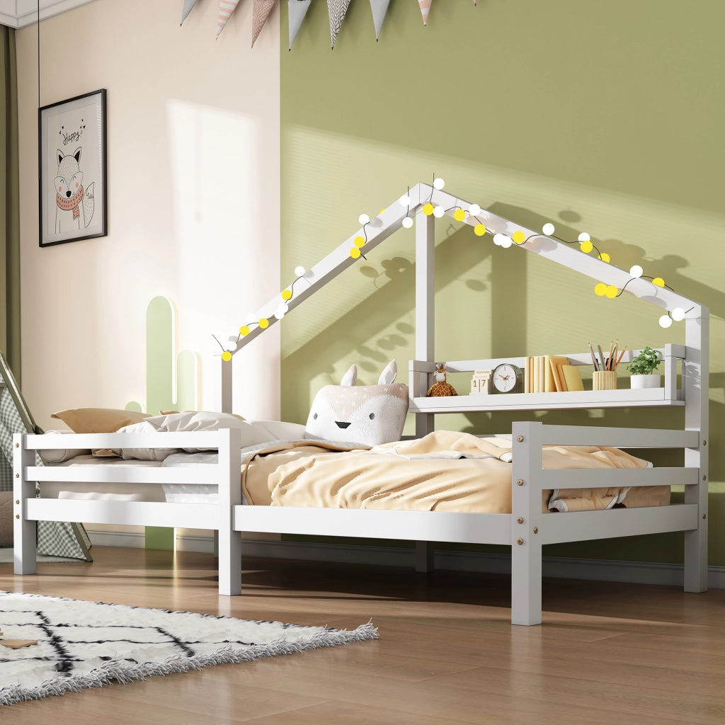 Letto a casa per bambini bianco con funzione di contenimento in pino 90x200 cm