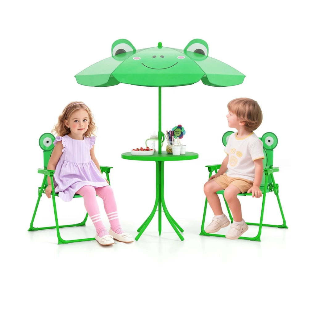 Set da picnic da 4 pezzi tavolo 50 x 50 x 51 cm con ombrellone regolabile e adorabili sedie pieghevoli in PP verde 20_0011920