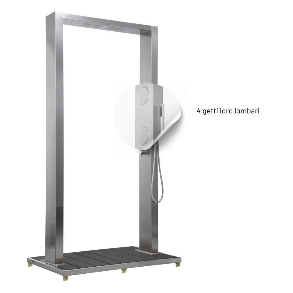 Colonna doccia da esterno doppia bamboo acciaio inox getti idro pedana wpc