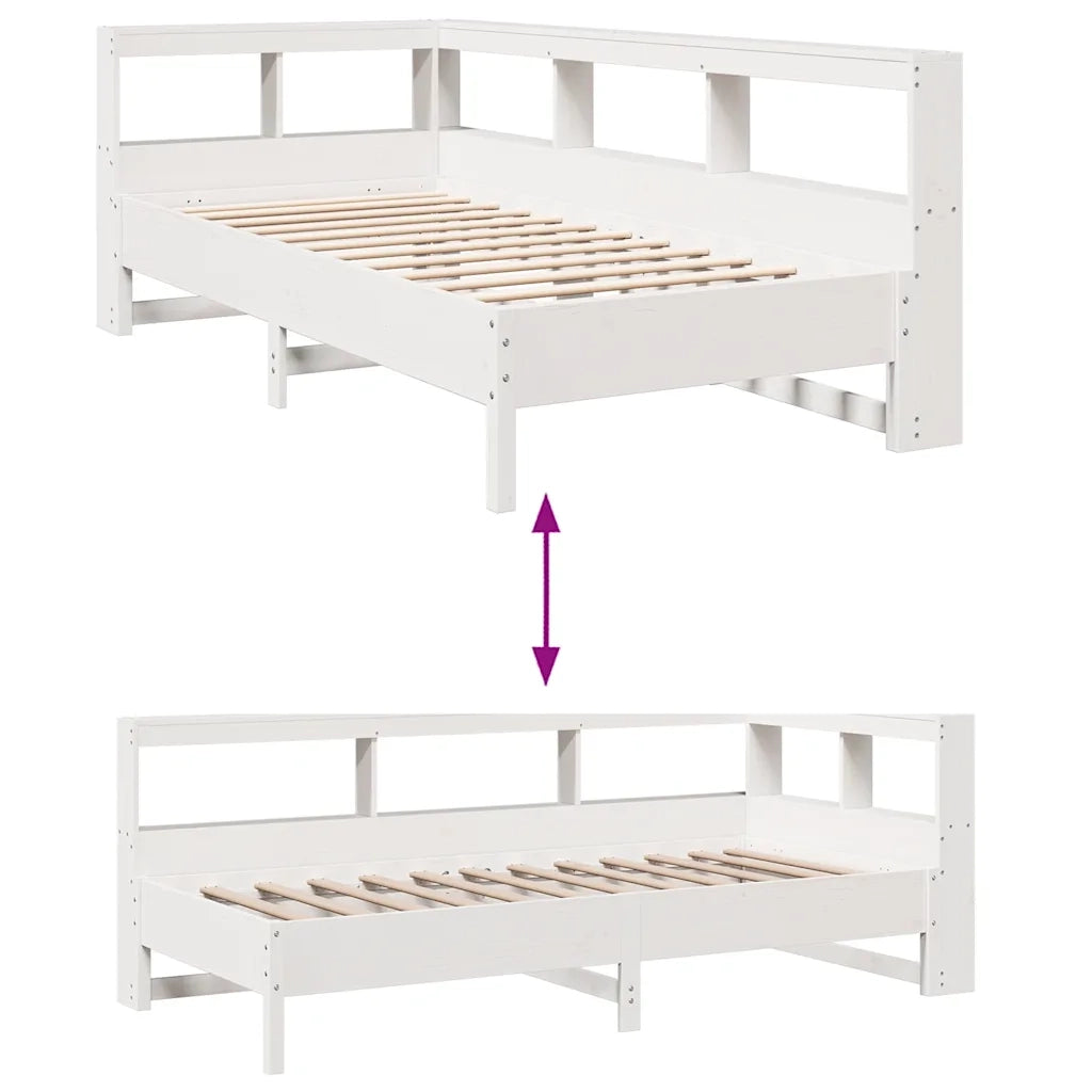 Letto Libreria senza Materasso-Struttura Letto con contenitore Bianco 90x190 cm Massello Pino 351206