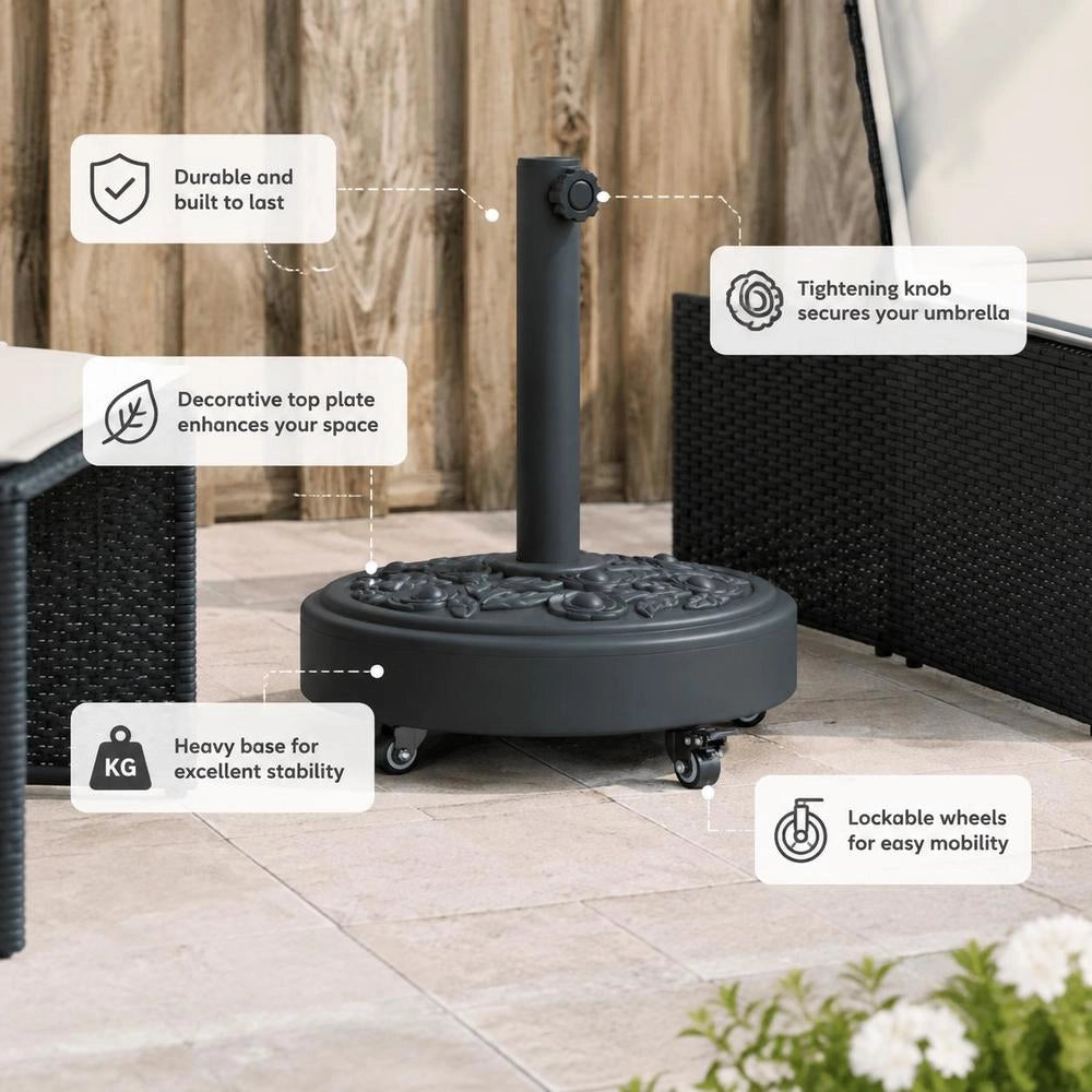 Parasol Base With Wheels For 38/48 Mm Pole, 27 Kg, Round
