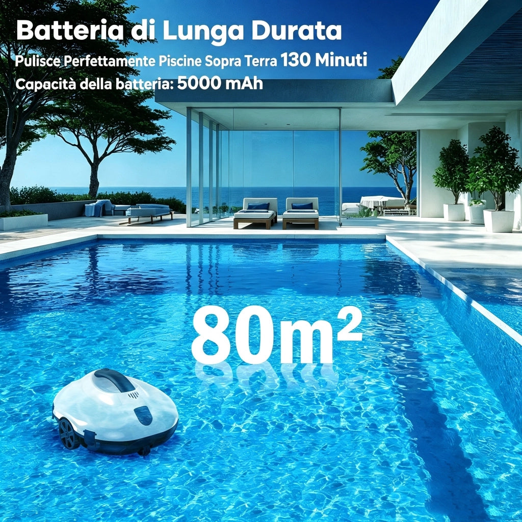 Robot per piscina automatico wireless 5000mAh IPX8 130min 3L rientro automatico bordo