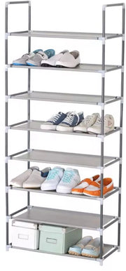 Raccoglitore di Scarpe 8 Livelli - Raccoglitore di Scarpe in Tela Non Tessuta - Montaggio DIY - Struttura in Acciaio - Deposito di Scarpe per Salotto, Camera da Letto o Ufficio - Spaziale - Nero o Grigio - 60x29x140 cm