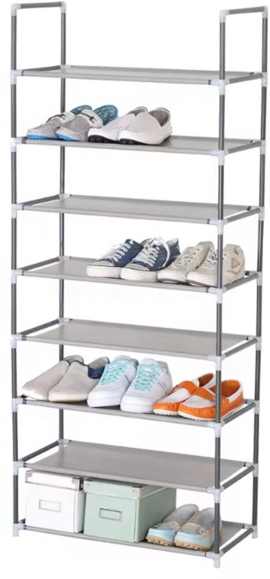 Raccoglitore di Scarpe 8 Livelli - Raccoglitore di Scarpe in Tela Non Tessuta - Montaggio DIY - Struttura in Acciaio - Deposito di Scarpe per Salotto, Camera da Letto o Ufficio - Spaziale - Nero o Grigio - 60x29x140 cm