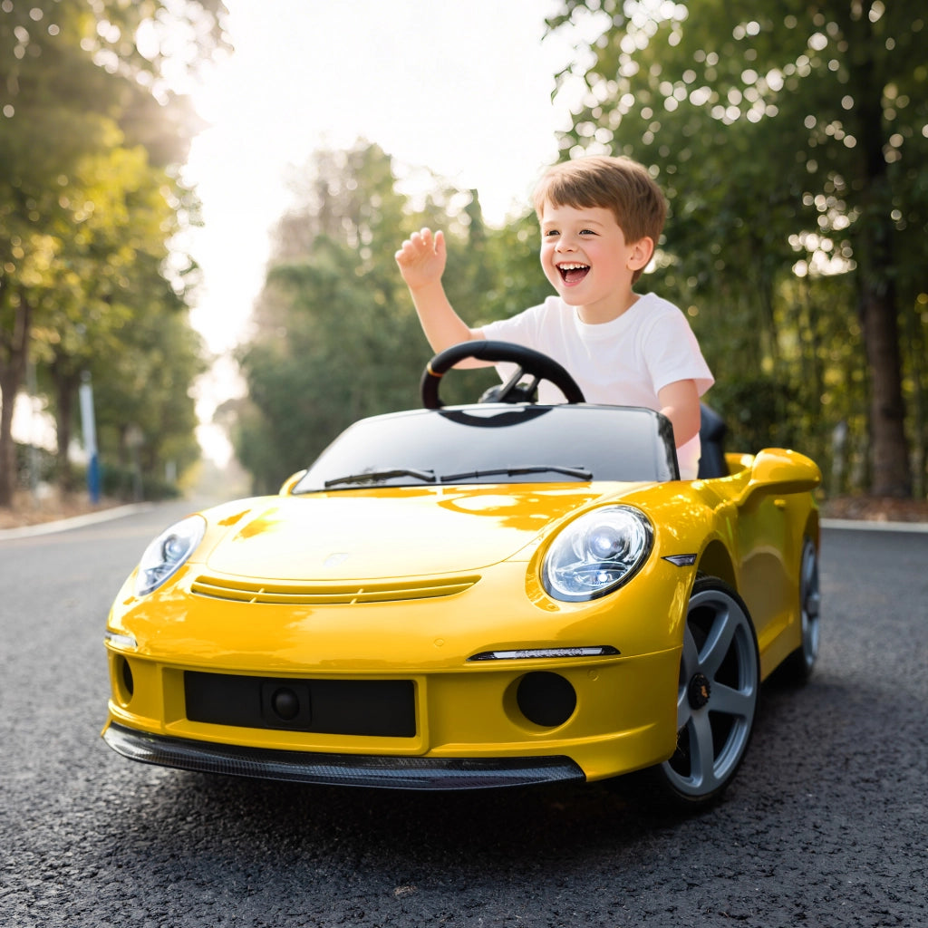 Auto elettrica per bambini ¨C zephmum ¨C Giallo, telecomando, musica, 3-5 anni