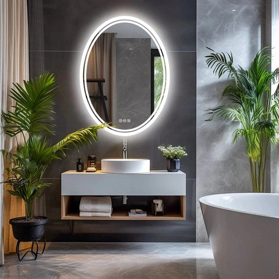 Specchio Bagno a LED - Smart Specchio - 24x32 pollici - Rond - Anti-condensazione - Design Moderno - Regolabile - Specchio con Illuminazione della Parete