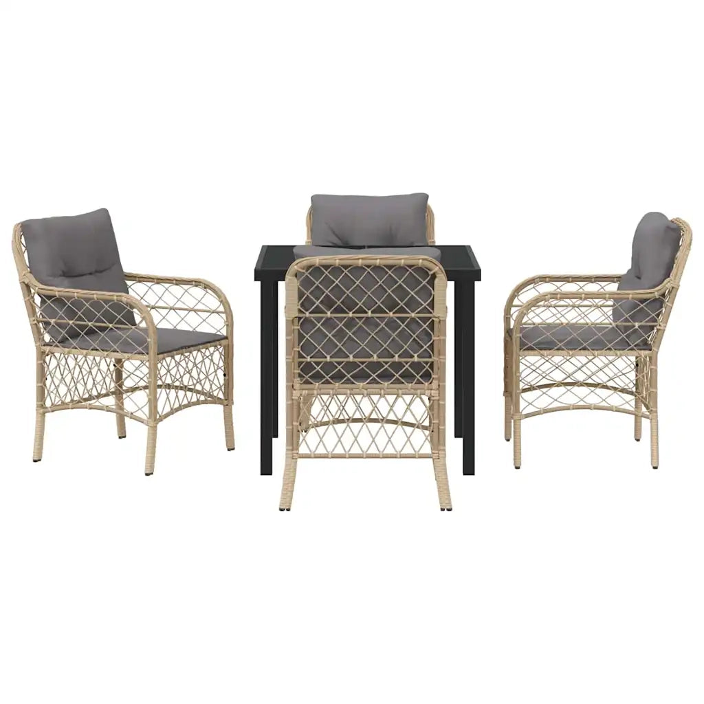 Set da Pranzo per Giardino con cuscino 5 pcs Beige polyrattan