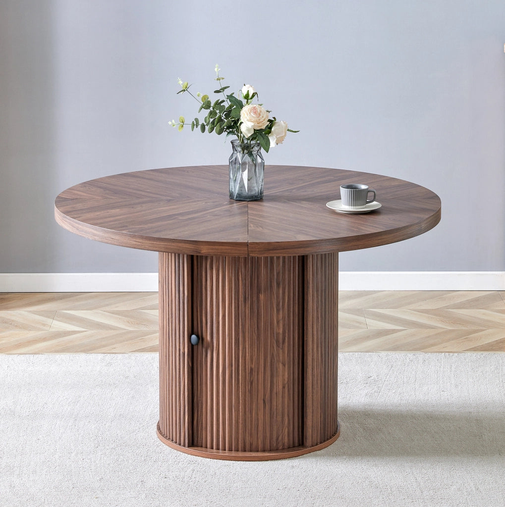Tavolo da pranzo rotondo 115 cm noce con vano contenitore