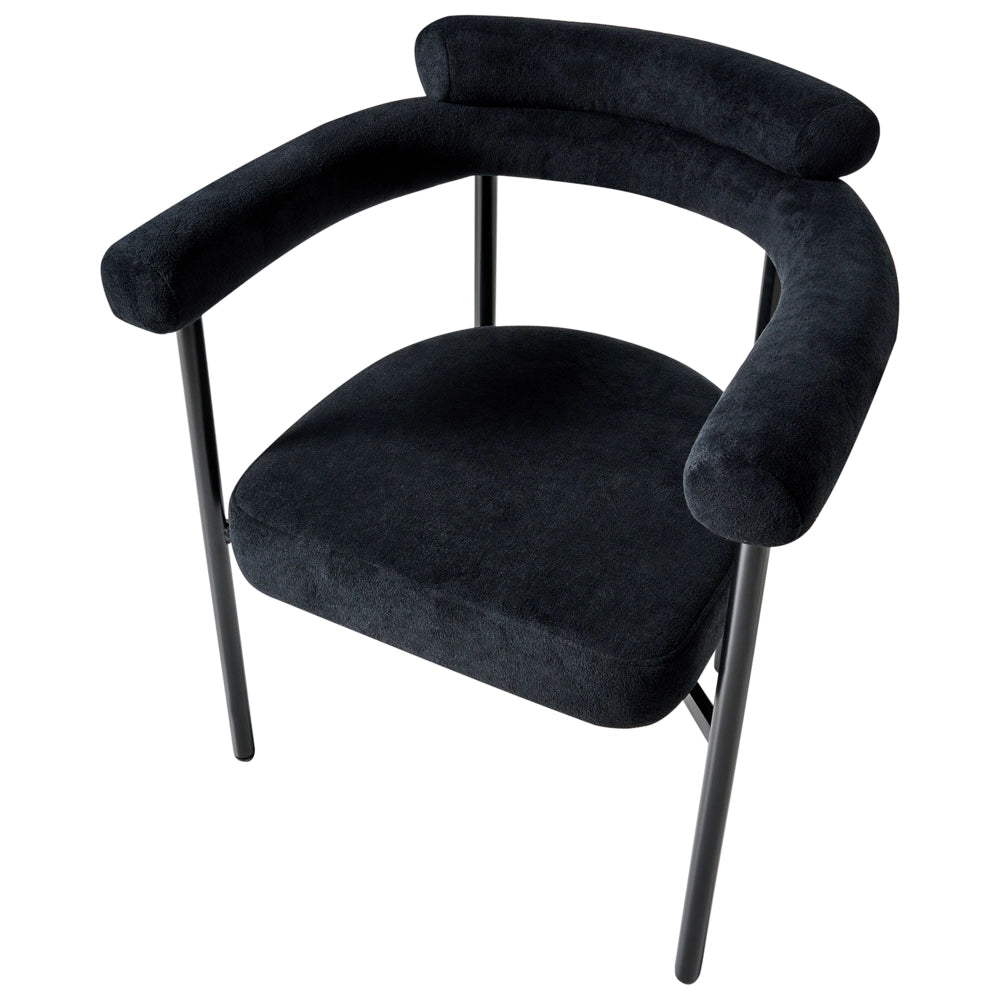 Set di 2 sedie da pranzo Nero Rivestimento in poliestere  Gambe nere in ferro Schienale arrotondato Mobili da sala da pranzo in stile moderno